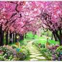 YCUCUEI 8X6ft Spring Scenery Photography Backdrop Garden Flowers Tree Path Landscape Women Kids Party Decorations Wedding Newborn Photo Booth Banner