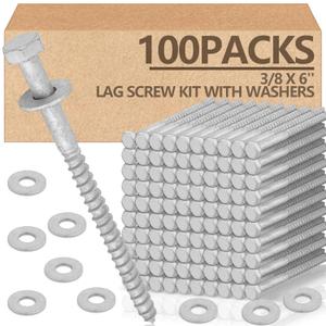 Tandefio 100 Pack 3/8 x 6'' Lag Bolts Screw Kit with Washers Hot Dip Galvanized Hex Lag Bolts Heavy Duty Wood Screws for Wood Decks Fences