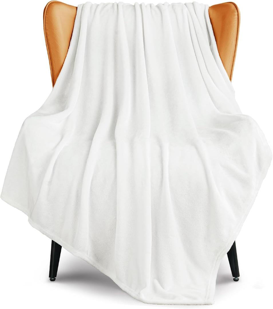 Extra Large Fleece Throw Blanket for Couch, Sofa, 300GSM Super Soft and Warm Blankets, Pure White Throw All Season Use, Cozy, Plush, Lightweight, 50x70 Inches