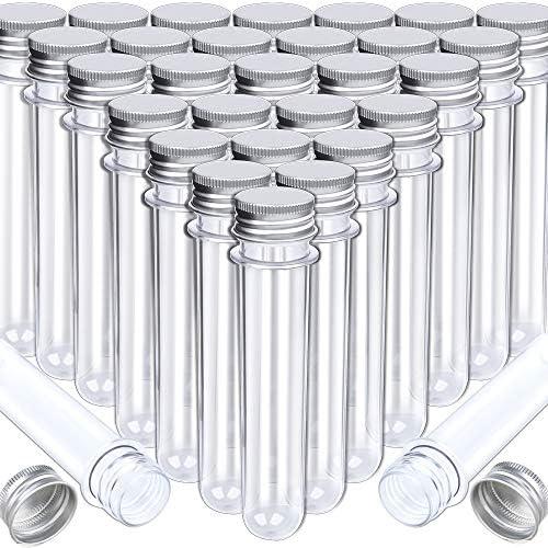 HNYYZL 30 Pack Science Party Test Tubes 45 ml 25x140mm,Clear Plastic Test Tubes Gumball Candy Tubes, Bath Salt Vials Christmas Birthday Gifts