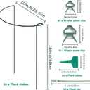 24 Pack Plant Support Stake, Half Round Metal Garden Plant Stake, Green Plant Support Ring, Border Support with Plant Lables & Plant Clips for Outdoor Indoor Plants, Vegetable, Flowers 16x10inch-24Pack