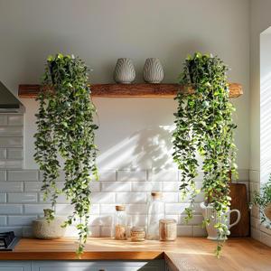 Artificial Hanging Plant 2 Pcs Faux Plant Ivy Vine Faux Eucalyptus Vines Fake Potted Greenery for Wall Living Room Home Shelf Office Bathroom Outdoor Indoor Decor (Type 7)