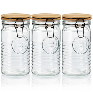 kitchentoolz Glass Storage Canister with Airtight Clasp Lids - Set of 3 Mason Jar Storage Organizing Canister Set