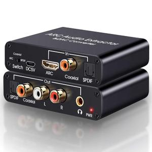 HDMI ARC Audio Extractor, Tendak 192KHz ARC Audio Extractor DAC Converter, Digital to Analog Audio Converter, Optical/SPDIF Coaxial HDMI ARC to Optical/SPDIF Coaxial Stereo L/R 3.5mm Jack for TV
