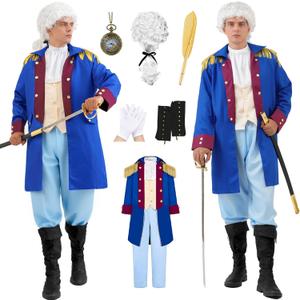 Akokvlar Mens Founding Father George Washington Costume Hamilton Colonial Outfit Set (XX-Large, Blue)