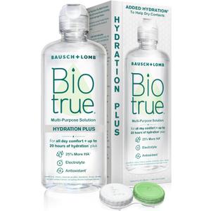 Biotrue Hydration Plus Contact Lens Solution with Lens Case, Multi-Purpose Solution for Soft Lenses, Hydrates with Hyaluronan, Cleans, Clears, and Disinfects for All-Day Comfort, 10 Fl Oz (Pack of 1)