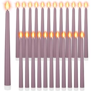 Macarrie 24 Packs Flameless Taper Candles Battery Operated Fake 11 Inch Long Candlelight LED Flameless Candlesticks Flickering Tapered for Spring Summer Wedding(Light Purple)
