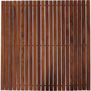 Bare Decor Fuji String Spa Shower Mat in Solid Teak Wood Oiled Finish, 30" Square Mat, Brown