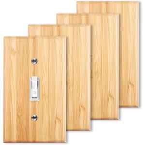 4PC Solid Wood Single Toggle Light Switch Plate 4.5" X 2.76" Bamboo Light Switch Cover Quality Raw Wooden Decorative Bedroom Kitchen Home Decor (Single Toggle) (Standard Size)