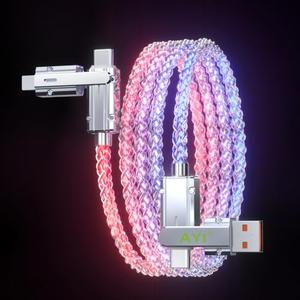 AYI 4in1 Multi Connectors Charger Cable USB A/USB Type C to Type C PD 100W Fast Charging Cord Lighted Up LED Current Flowing Compatible with Almost All Cell Phones -4IN1 Dazzling Colorful