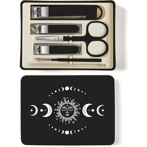 TTJHGYQO 6-Piece Nail Clipper Set with Nail File, Tweezers and ingrown toenail Removal kit Travel Nail kit for Men and Women (Moon Black) Pack of 2