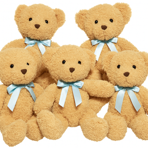 Teddy Bears Bulk 5 Packs 13.5 Inches Small Stuffed Bears Pack for Christmas Valentines Baby Shower Party Decorations Centerpieces Favors Light Brown