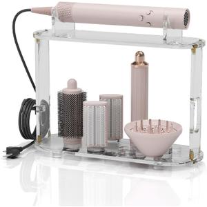 Storage Holder for Dyson Airwrap Attachments - Acrylic Hairdryer Organizer with Cord Hanger, Compatible with Dyson Diffuser, Curlers & Brushes Attachments for Bathroom Vanity and Hairsalon