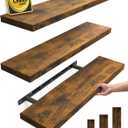 BAYKA Floating Shelves for Wall, Set of 3, 22.5 Inch Rustic Wood Wall Mounted Shelving for Bathroom, Bedroom, Living Room or Kitchen, Hanging Display Decor Book Shelf with 22 lbs, Rustic Brown