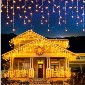 EcoNour Warm White Christmas Icicle Lights for Outside, 157.19 FT 1500LED Outdoor Icicle Lights with 8 Mode, 8HR Timer, Memory function, Clear Wire connectable, Plug in Fairy Lights for Roofline, Yard
