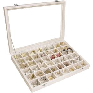 Velvet Jewelry Tray 48 Grid Jewelry Display Tray Organizer Box with Transparent Lid Rings Earrings Necklaces Pendants Display Box Suitable for Women and Girls (Beige) Velvet Jewelry Tray 48 Grid Jewelry Display Tray Organizer Box with Transparent Lid Rings Earrings Necklaces Pendants Display Box Suitable for Women and Girls (Beige)