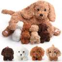 HyDren 5 Pcs Labradoodle Nurturing Dog Stuffed Animal Sets 15 Inch Soft Cuddly Labradoodle Plush Toys Nursing Mommy Dog with 4 Puppy Stuffed Animals for Kids Birthday Easter Party Gifts