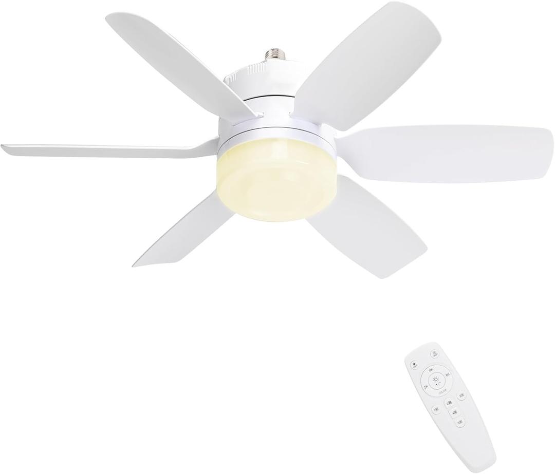 Fanspex 20.5'' Socket Ceiling Fan Light, 5 Fan Speeds with 3 Colors Adjustable Light, 8 Hours Timer (White)