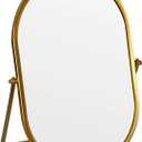 Tstarer Oval Vanity Mirror with Stand, Gold Metal Frame, Tabletop Makeup Mirror (Gold, 7.1 x 11 inches)