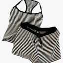 MakeMeChic Women's Summer 2 Piece Sets Striped Tank Tops Shorts Set, M