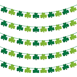 St Patricks Day Decorations  5 Pack Shamrock Clover Garland Banner  NO DIY Felt Hanging Banner for Home, Mantel, Office, Irish Party Supplies, Wall Fireplace Decor