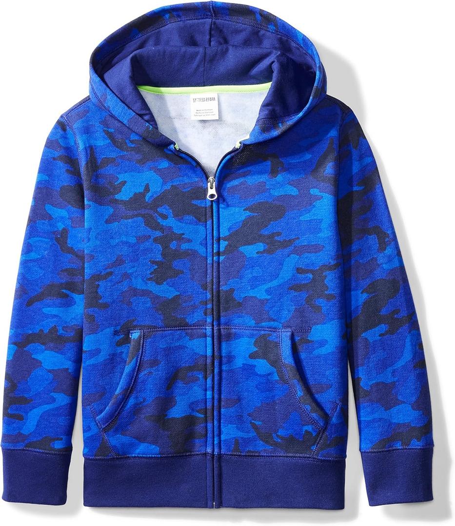 Amazon Essentials Boys and Toddlers' Fleece Long-Sleeve Zip-Up Sweatshirt Hoodie (Previously Spotted Zebra) (2T, Blue Camo)
