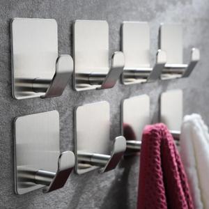 Taozun Adhesive Hooks/Towel Hooks - 8 Packs for Hanging Bathroom Coat Hooks Robe Hook Brushed Wall Hooks Hanger, SUS 304 Stainless Steel (Silver)