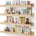 Nursery Book Shelves, 4-Pack Wood Floating Shelves for Wall Kids, Scalloped Shelves, Wall Book Shelves for Bedroom Kids, Toddler Room, Baby Room, Nursery Decor (Wood, 23 Inches)