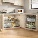 EZKAZA Pull Out Cabinet Organizer for Kitchen Utensil 14.5" W x 21" D, 2-Tier Cabinet Pullout Shelves and Drawer Organizer Slide Out Pantry Storage Basket, Bottom Basket 13.2" W x 20.4" D x 4.7" H