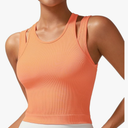 RUNNING GIRL Sports Bras for Women High Impact Seamless Ribbed Longline High Neck Workout Crop Tank Tops Padded, Size XL
