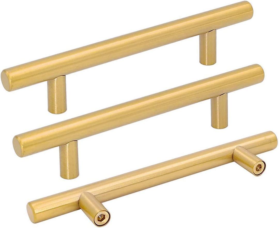goldenwarm Kitchen Cabinet Pulls Brushed Brass Drawer Handles - Modern Cabinet Drawer Pulls Gold Kitchen Hardware, 4.5in Hole Centers, 5 Pack