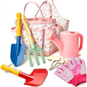 Kids Gardening Tools Set Toddler Gardening Kit with Apron & Tote Bag, Shovel, Fork, Trowel and Gloves, Outdoor Gardening Toys Easter Gifts for Children Ages 3-10