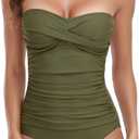 RELLECIGA Women's Tummy Control One Piece Swimsuit Bandeau Strapless Bathing Suits (Large, Army Green)