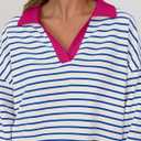 ZESICA Womens Striped Long Sleeve Tops Oversized Sweatshirt V Neck Loose Fit Tunic Tops Spring Casual Blouses (Blue, M)