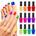 GELLEN 12-Color Bright Neon Nail Polish, Quick Air Dry Regular Nail Polish Vibrant Rainbow Set for Finger Toe Nails, 10ml Large Bottle, Toxin TPO HEMA Free, Red Pink Blue Green Purple Orange Yellow