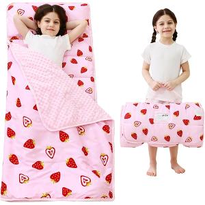 Toddler Nap Mat with Pillow and Blanket, Extra Large Rolled Napping Mats,Slumber Bags for Boys Girls,Kids Sleeping Bag for Daycare, Preschool Travel Camping