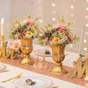 Sziqiqi Gold Flower Arrangements Vase for Wedding Table Centerpiece - 9in Metal Planter Vase Pot for Artificial Real Flower Small Trumpet Plant Urn for Garden, 1 Pack