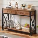 HOMBAZAAR Entryway Table, Rustic Console Table with 2 Drawers, Industrial Console Tables with Storage for Entryway, Hallway, Living Room, Brown, 47 Inch