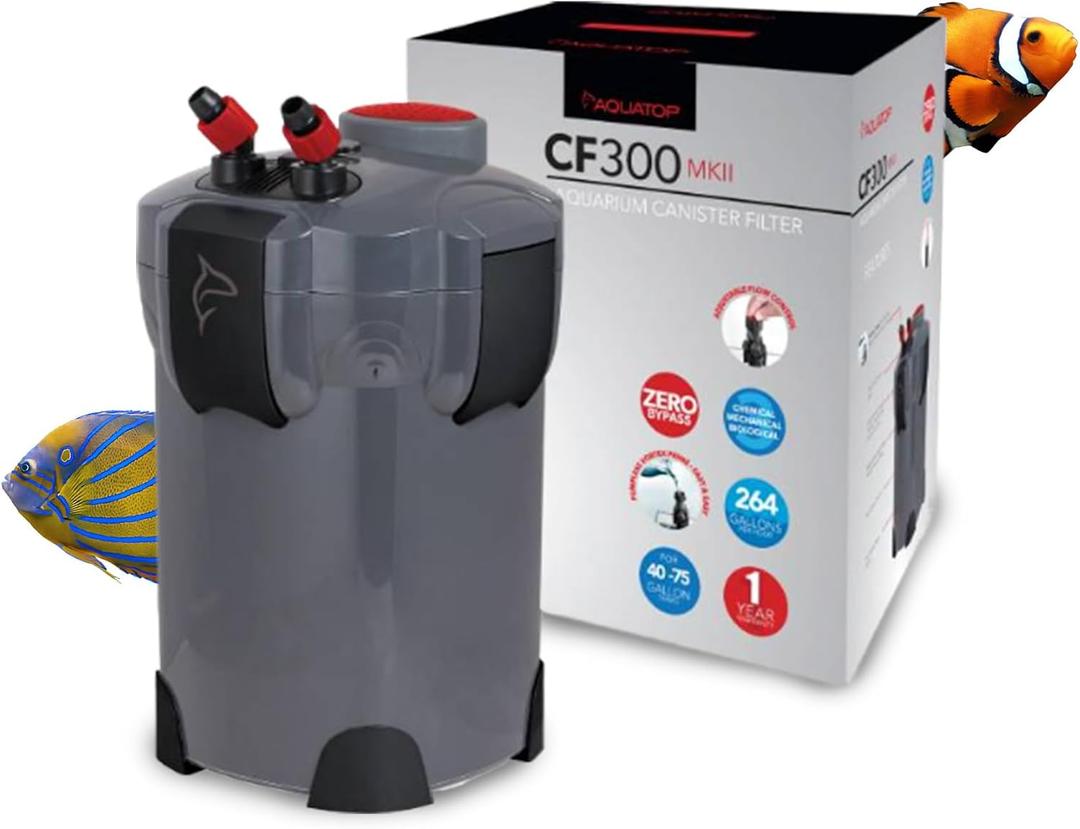 Aquatop 3-Stage 264 GPH Canister Filter with Super Quiet Vortex Easy Prime  55W Power for Up to 75-Gal  Includes All Filtration Media  CF-300