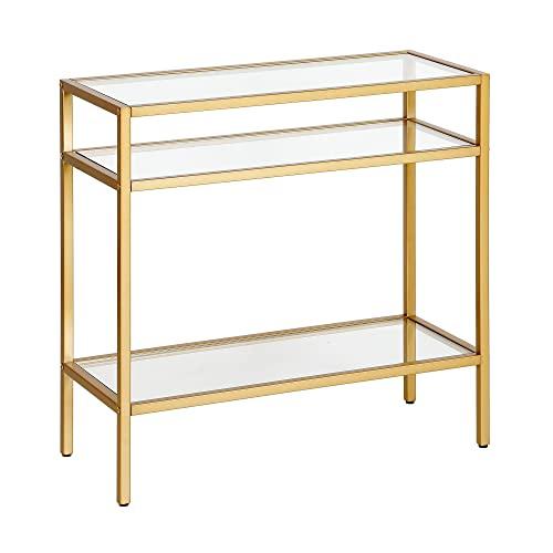 Henn&Hart 24" Wide Rectangular Rectangular Side Table in Brass, Table for Living Room, Bedroom