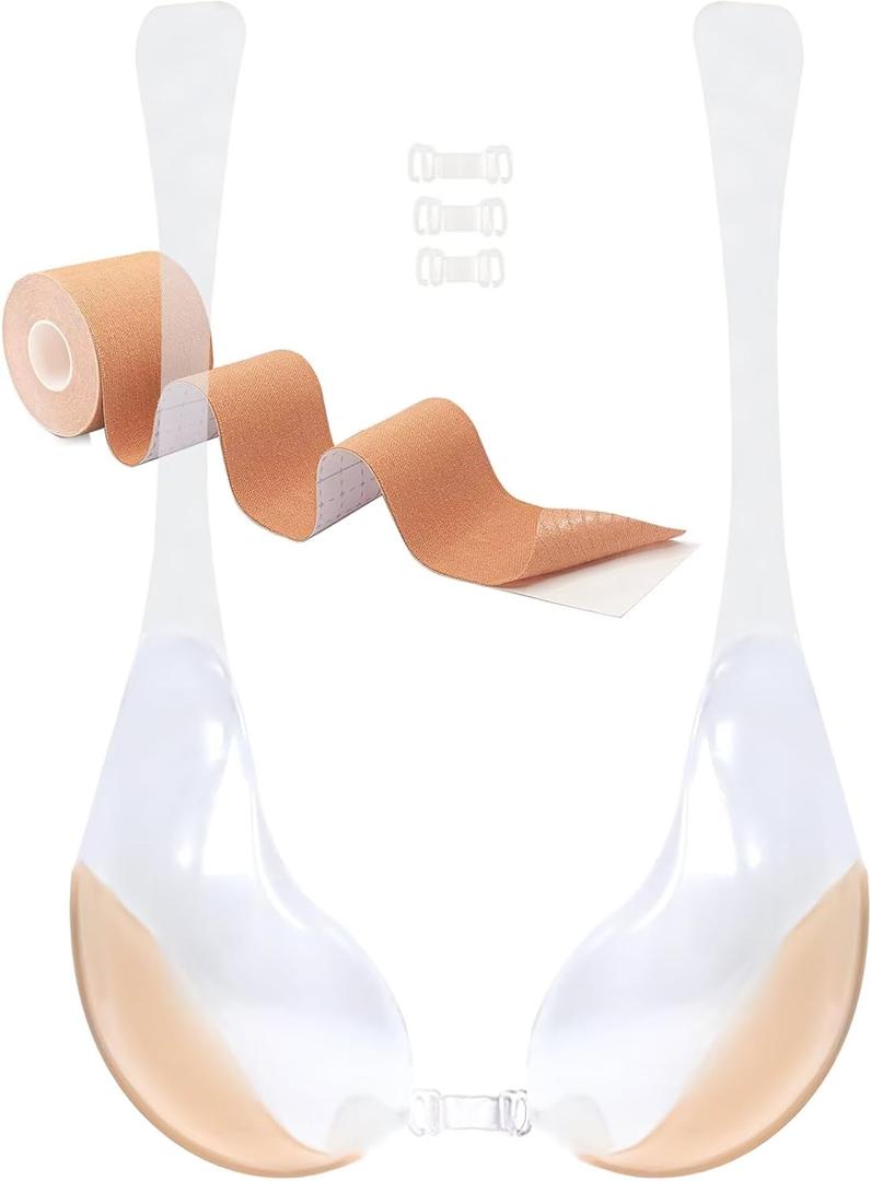 Sticky Bra Pushup Plus Size - Clear Strapless Bra Large Breast Adhesive Invisible Backless Bras for Dress Boob Lift Tape, Size D