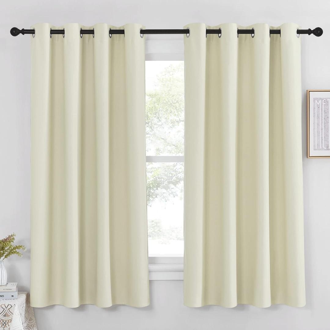 NICETOWN Blackout Beige Curtain for Bedroom 63 inches Length - Grommet Thermal Insulated Room Darkening Window Treatment Sound Reducing Privacy Drapes for Living Room (1 Piece, W52 x L63)