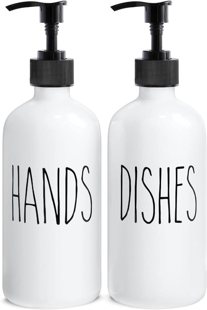 MOMEEMO Soap Dispenser Set 2 Pack, Contains Dish and Hand Soap Dispenser. (White)
