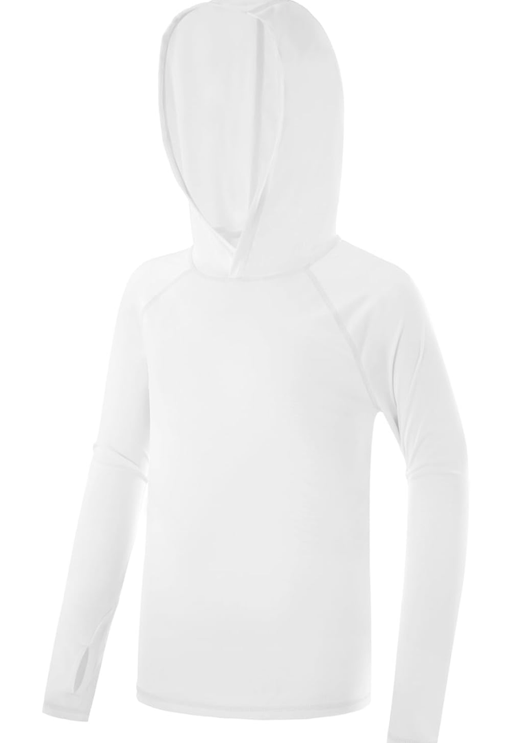 Boys Rash Guard Hoodie UPF 50+ Sun Protection Long Sleeve Swim Shirt Quick Dry Kids SPF Fishing Water Beach Shirts XS
