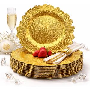 Gold Charger Plates Set of 15, Reef Gold Chargers for Dinner Plate, Round Plastic Table Chargers for Thanksgiving, Christmas, Mothers Day,Wedding(15)