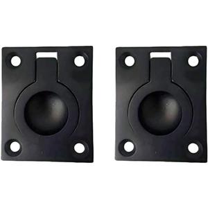 QCAA Solid Brass Flush Ring Pull, 36.5 x45 mm, Matte Black, 2 Pack, Made in Taiwan