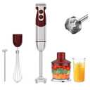 MegaWise 5-in-1 Immersion Hand Blender Set with Variable Speed, 400W, Stainless Steel - Includes Chopper, Whisk, Milk Frother, and Beaker - Ideal for Soups, Smoothies, Baby Food & More (RED)