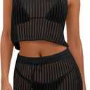 Fisoew Womens 2 Piece Crochet Sets Sleeveless Crop Tops Cover Up Beach Mini Skirt Outfits Vacation Sets
