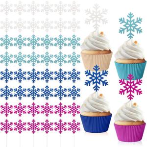 Marspark 48 Pieces Snowflake Cupcake Toppers Picks Frozen Cake Decorations winter cake Topper for Baby Shower Birthday Party