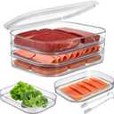 Okllen Set of 3 Deli Meat Container for Fridge, Stackable Cold Cuts Storage Containers with Clear Lids & Clip for Deli Meat, Bacon, Cheese & Meal Prep, BPA-Free, 17oz
